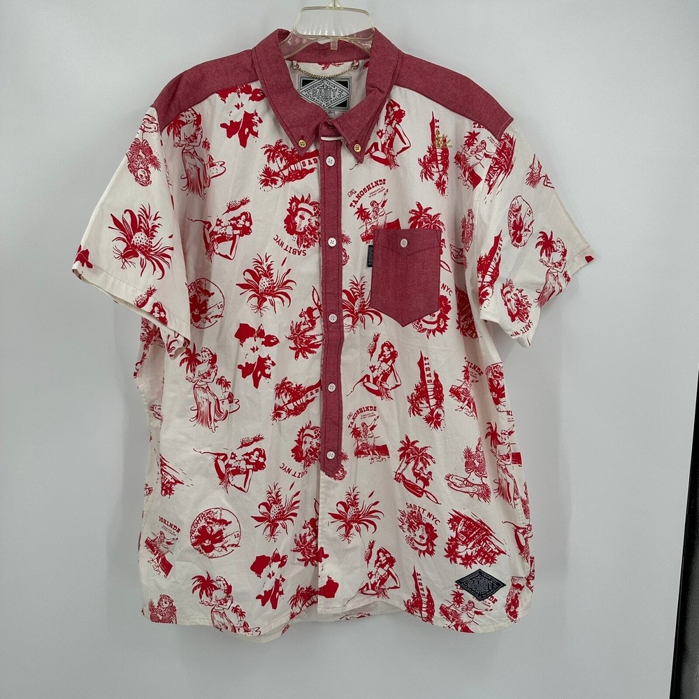 Sabit Mens Aloha Camp Shirt Size‎ 4X Hawaiian Tropical Graphic Button Hula Girls
